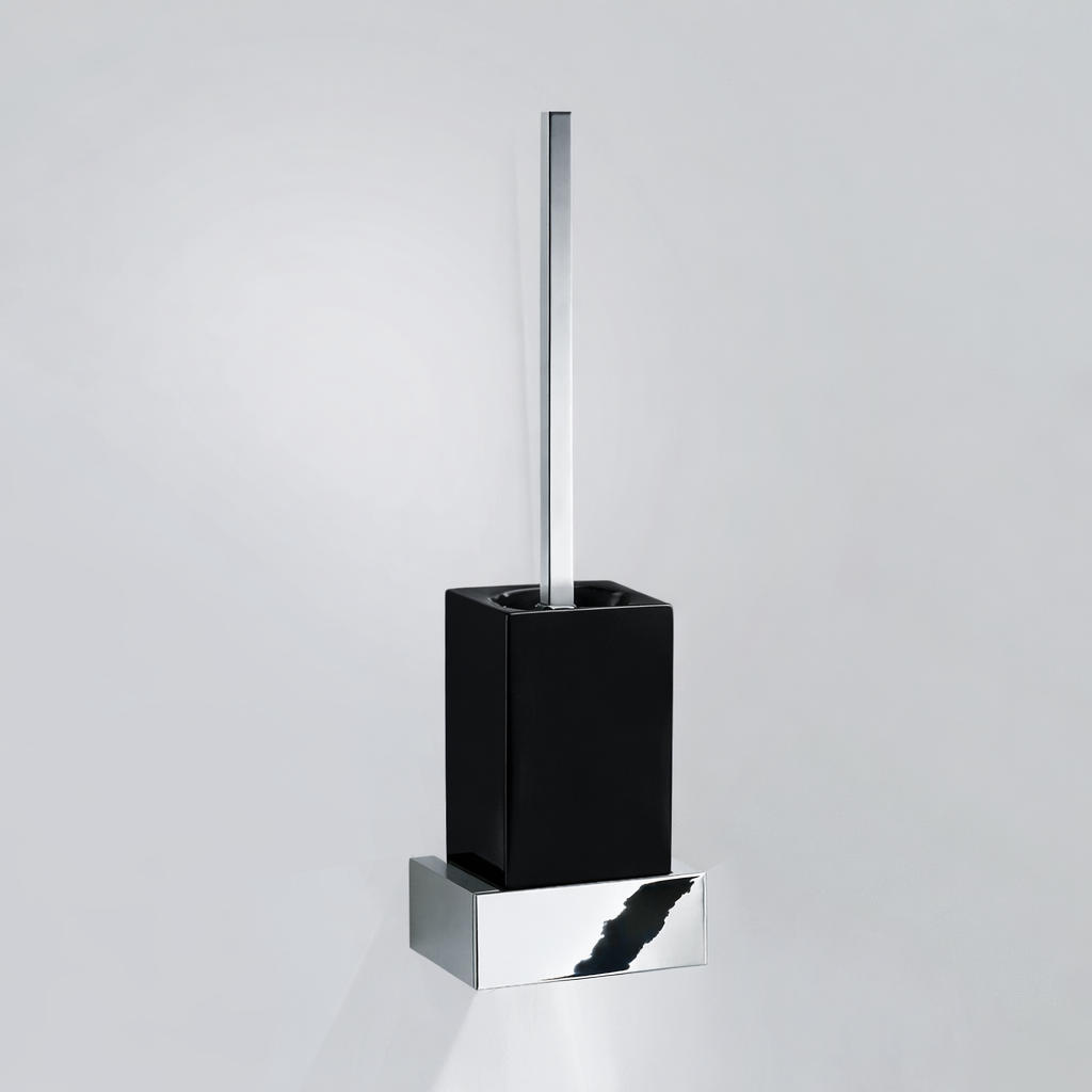 Wand-WC-Bürste BK WBG von Decor Walther aus massivem Messing mit schwarzem Porzellanbehälter im geradlinigen Brick Design – Artikelnummer: 0591505