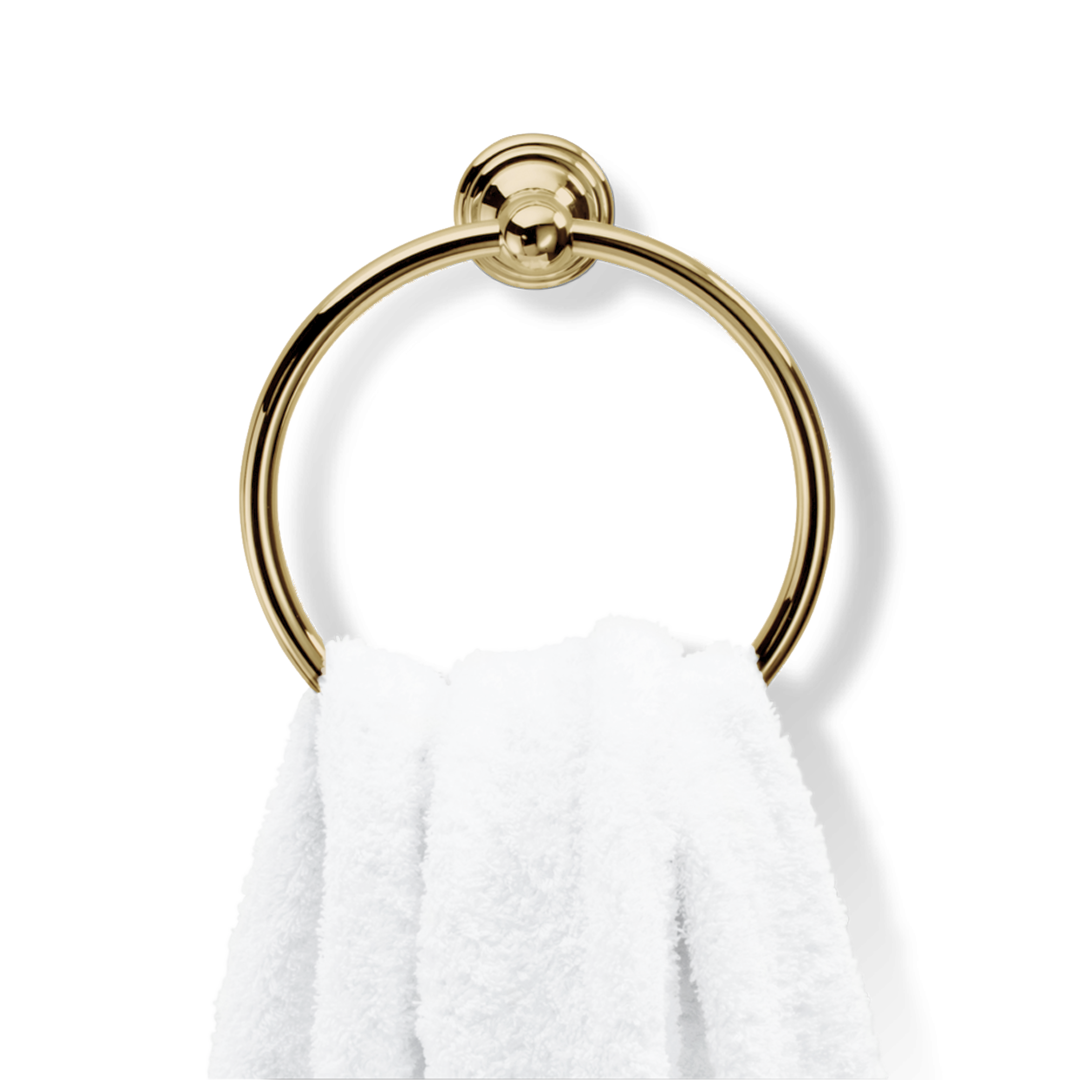 Luxuriöser Handtuchring in Gold aus Messing – edles Accessoire im klassischen Boutique-Hotel-Stil von Decor Walther.