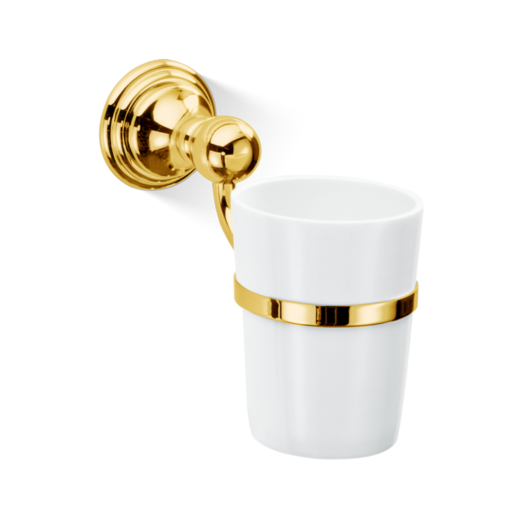 Wand Zahnputzbecher Gold Decor-Walther CL WMG mit Porzellan, luxuriöses Mundglas mit Halter fuer Badezimmer, klassische Badaccessoires hochwertig