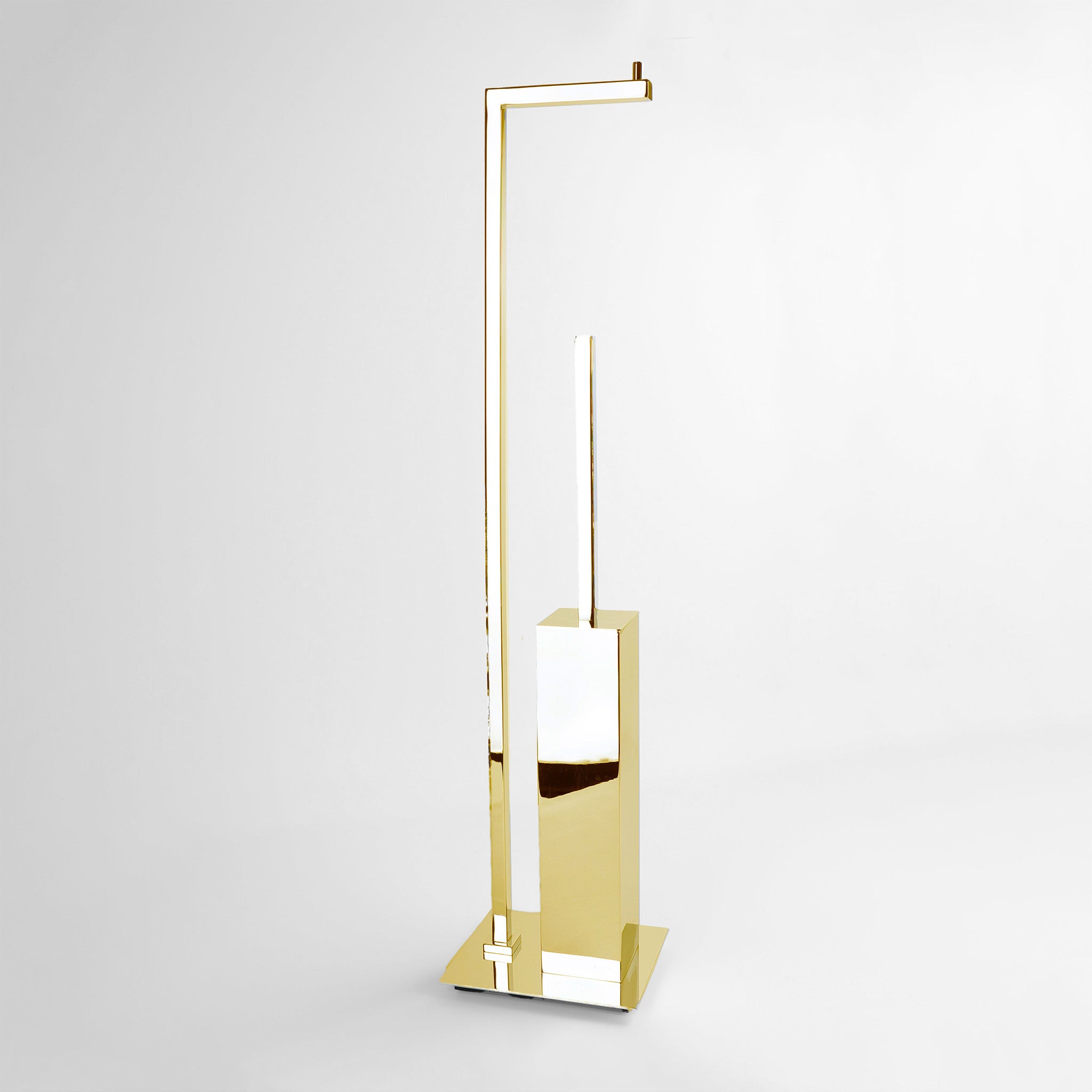 Luxuriöse freistehende WC-Kombination Decor Walther CO SBK in 24-Karat-Gold, puristische Formensprache mit integrierter Bürste und Papierhalter.