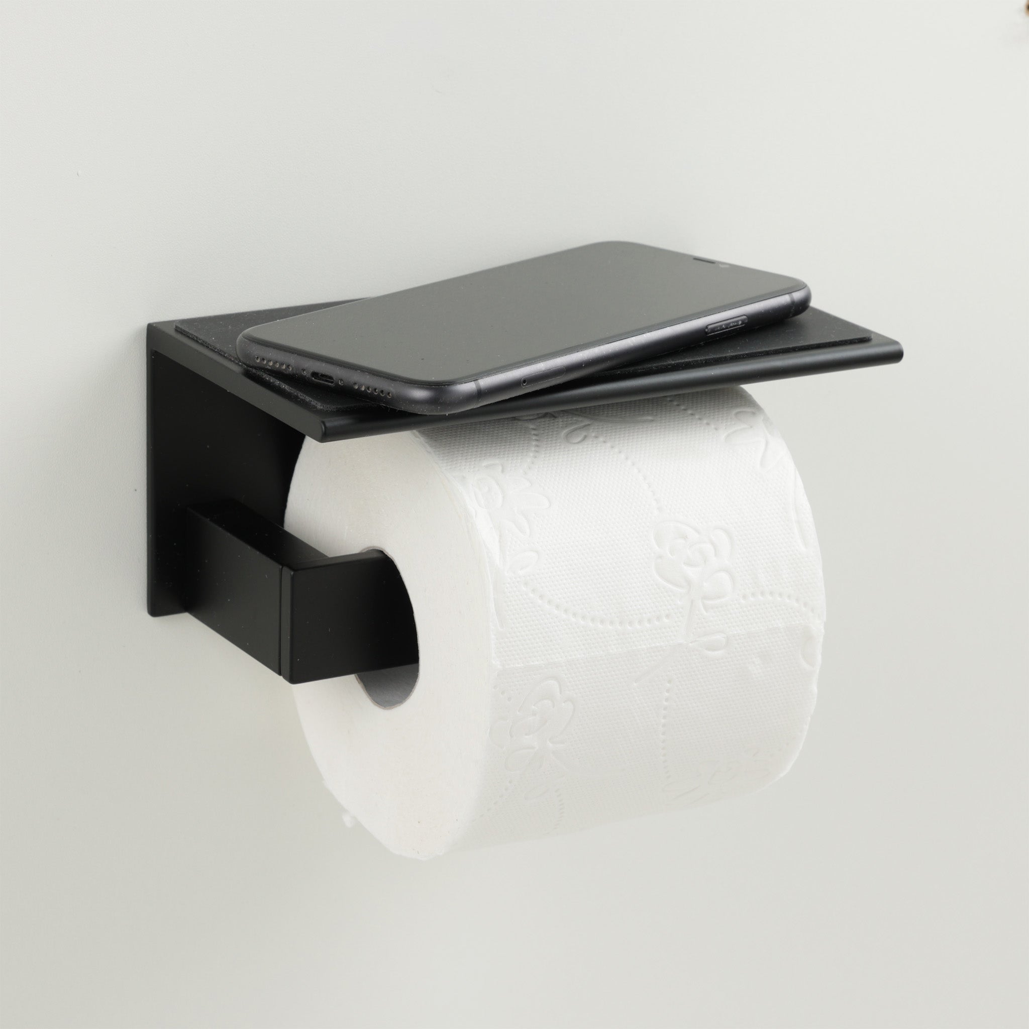 Moderner WC-Papierhalter Contract TPH 4 von Decor Walther mit schwarz matter Oberfläche und integrierter Ablage – minimalistisches Design für Ihr Badezimmer.