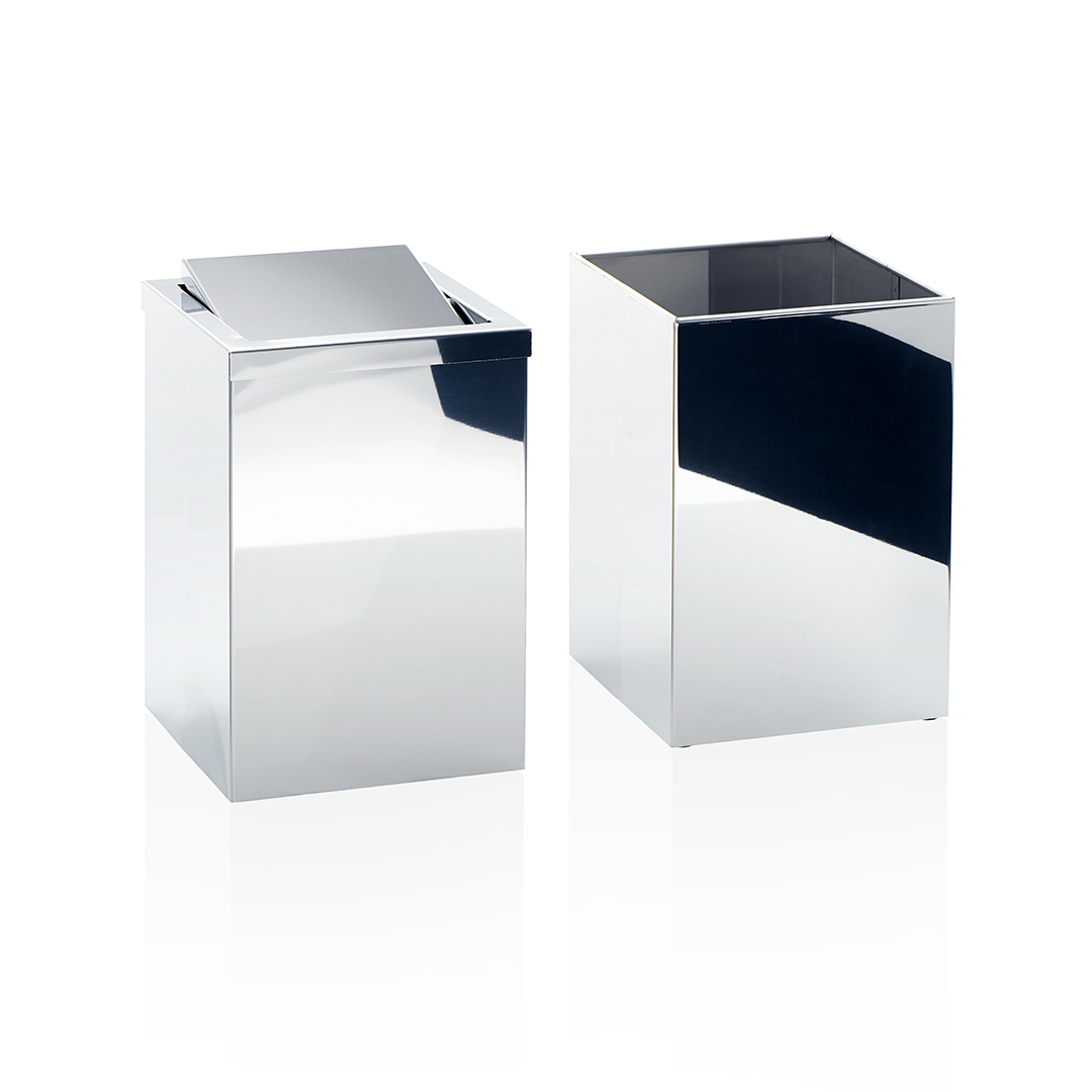 Großer Badeimer DW 113 in Edelstahl poliert – eleganter Papierkorb mit Schwingdeckel und 8,5 Liter Fassungsvermögen, ideal für stilvolle Badezimmer.
