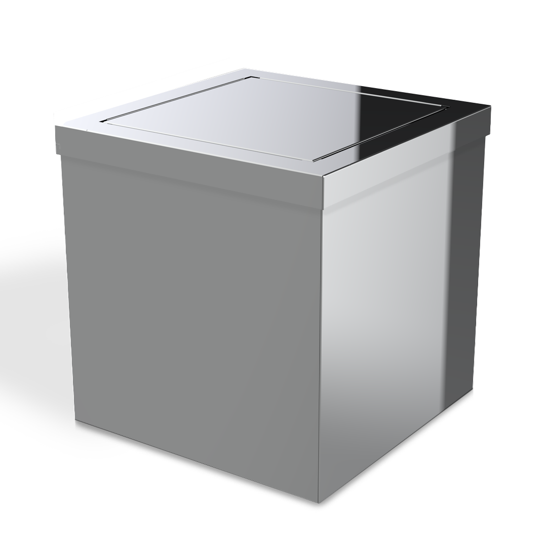 Decor Walther DW114 Badeimer in Edelstahl poliert – eckiger Papierkorb mit Schwingdeckel, glänzender Oberfläche und zeitlosem Design für Bad und Gäste-WC.