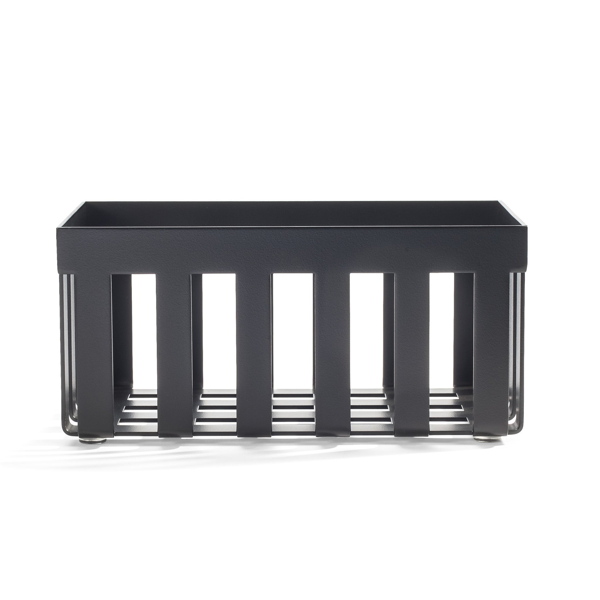 Freistehender Mehrzweckbehälter DW354 von Decor Walther in Schwarz matt, puristisches rechteckiges Stahl-Design für die geordnete Badorganisation.