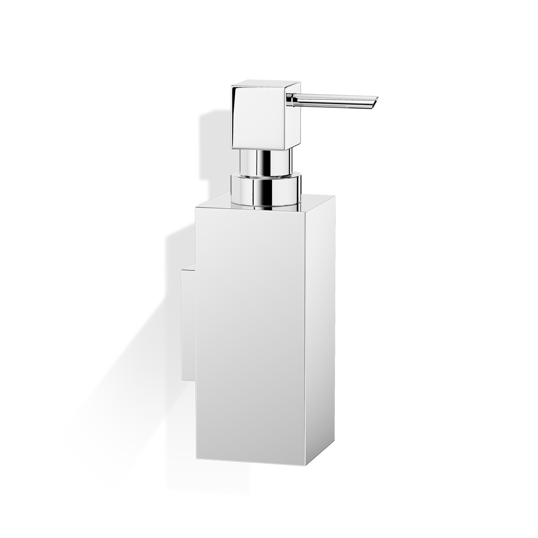 Eckiger Wandseifenspender DW375 N von Decor Walther aus massivem Messing in Chrom, abnehmbar zum einfachen Befüllen.