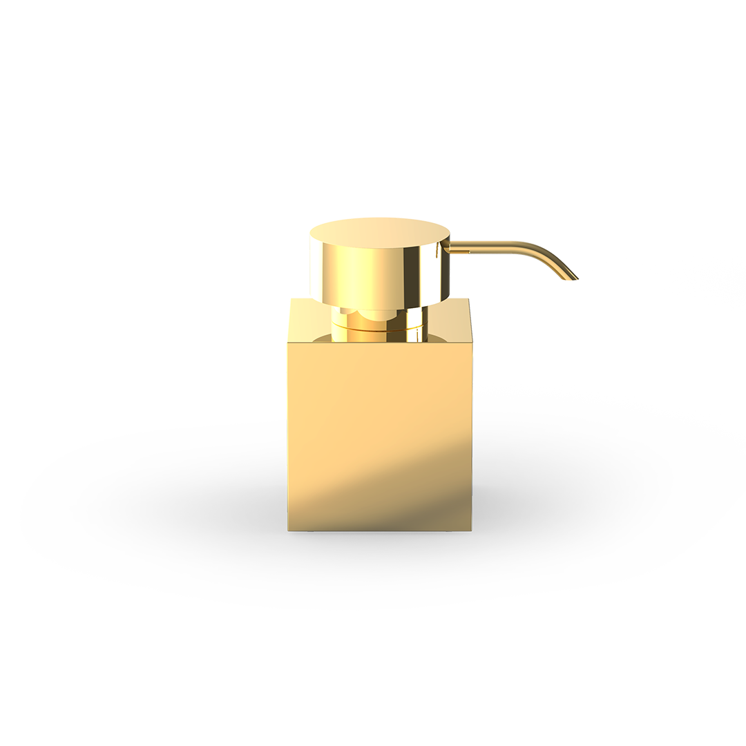Decor Walther DW476 N freistehender Seifenspender aus massivem Messing in Gold 24 Kt. mit Acryl-Innenbehälter.
