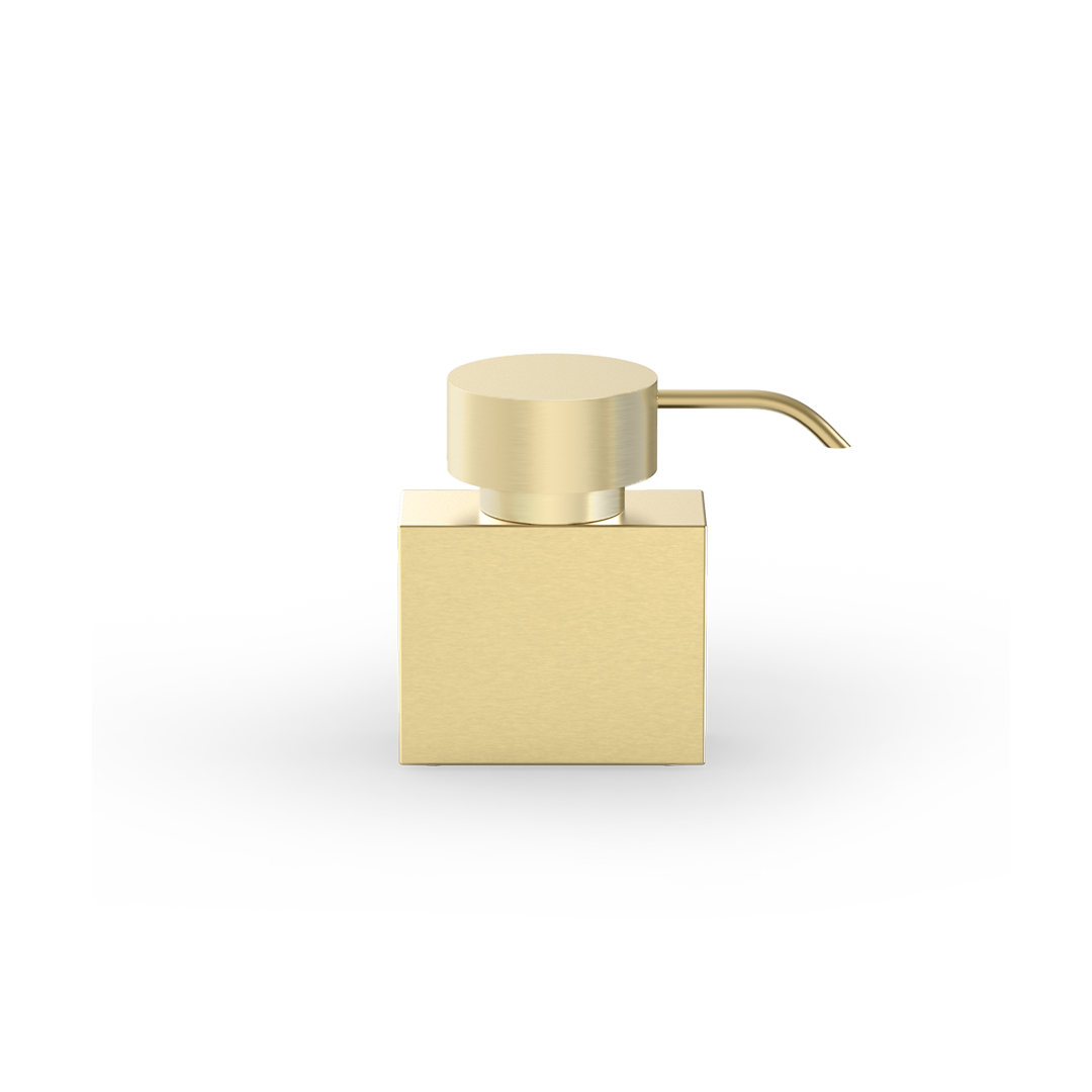 Freistehender Seifenspender DW477 N von Decor Walther in matt vergoldeter 24-Karat-Oberfläche mit Acryl-Einsatz.