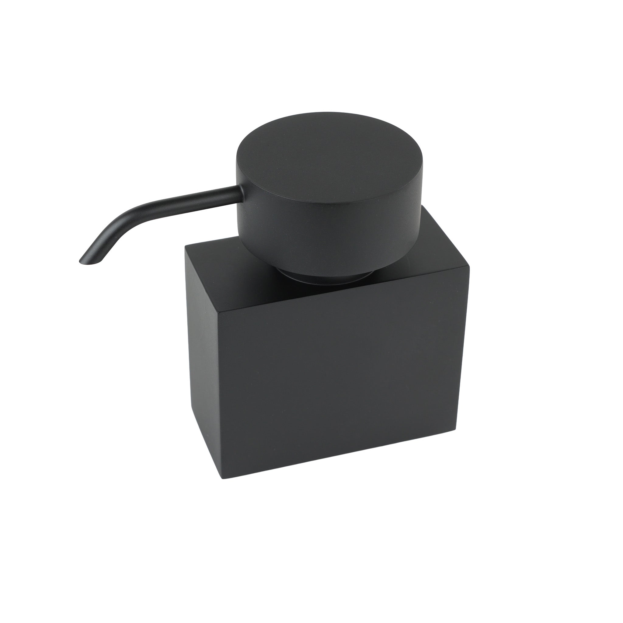 Freistehender Seifenspender DW477 N von Decor Walther in Schwarz matt aus massivem Messing mit Acryl-Innenbehälter.