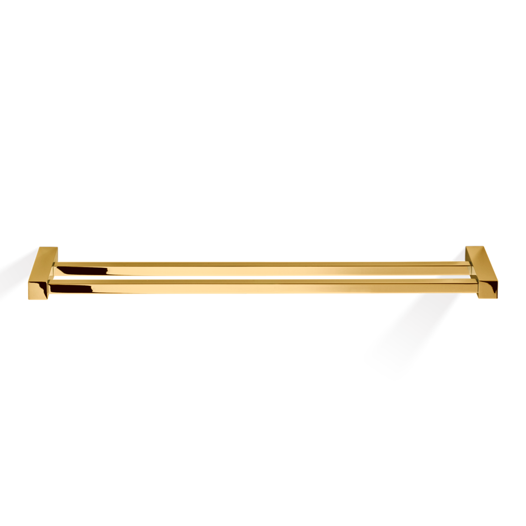 Elegante Doppel-Handtuchstange CO HTD80 in Gold glaenzend – geometrisches Design, hochwertige Messingausfuehrung.