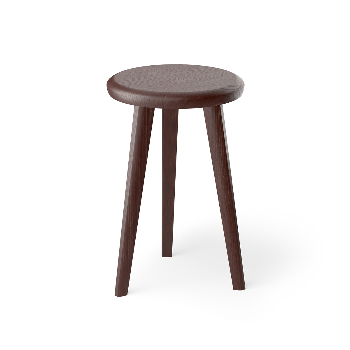 Decor Walther ONYO STOOL Badhocker aus dunklem Eschenholz mit runder Sitzfläche, drei schlanken Holzbeinen und sichtbarer natürlicher Maserung