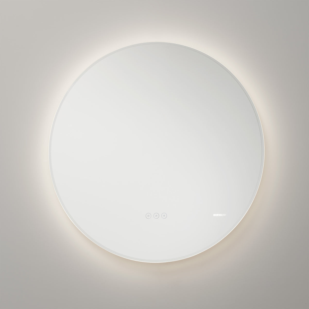 Runder LED Badspiegel Reflect von Decor Walther mit umlaufender indirekter Hintergrundbeleuchtung, dimmbarer Lichtfarbe und modernem, rahmenlosem Design für das Badezimmer.
