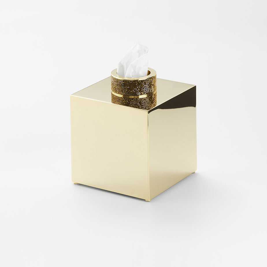 Hochglanzvergoldete Kosmetiktuchbox von Decor Walther mit Swarovski-Kristallen – luxuriöses Badaccessoire mit intensiver Goldausstrahlung.