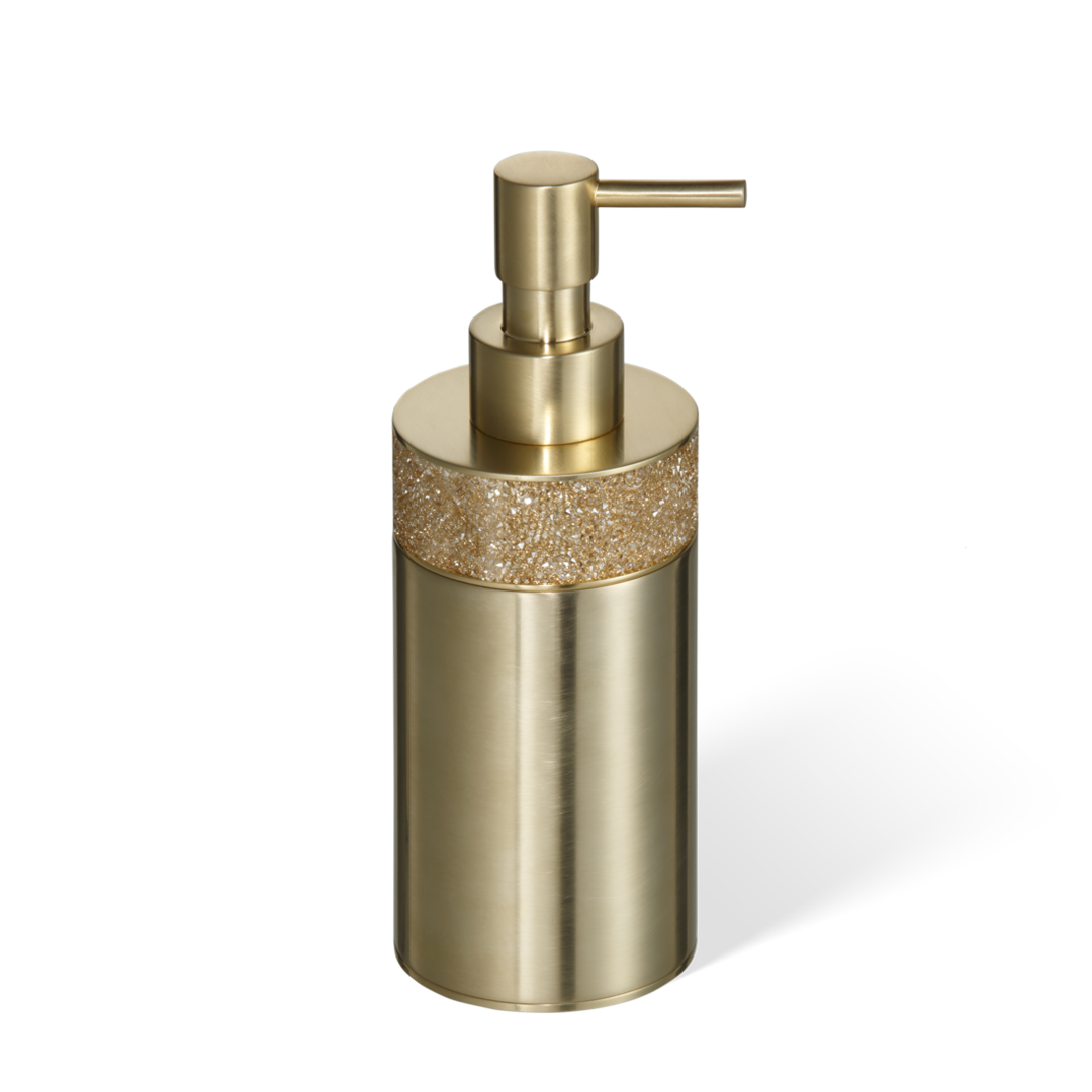 Decor Walther Seifenspender in matt gebürstetem 24-Karat-Gold, veredelt mit einem breiten Swarovski-Kristallband für luxuriöse Akzente.