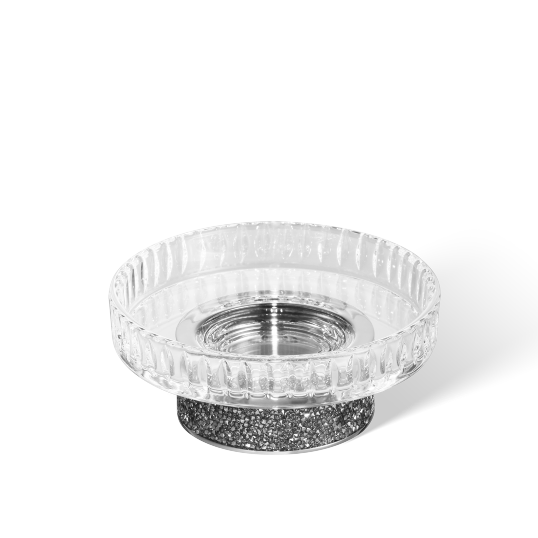 Runde Decor Walther Seifenschale Rocks STS aus Kristallglas in Chrom, verziert mit einem breiten Band aus Swarovski-Kristallen.