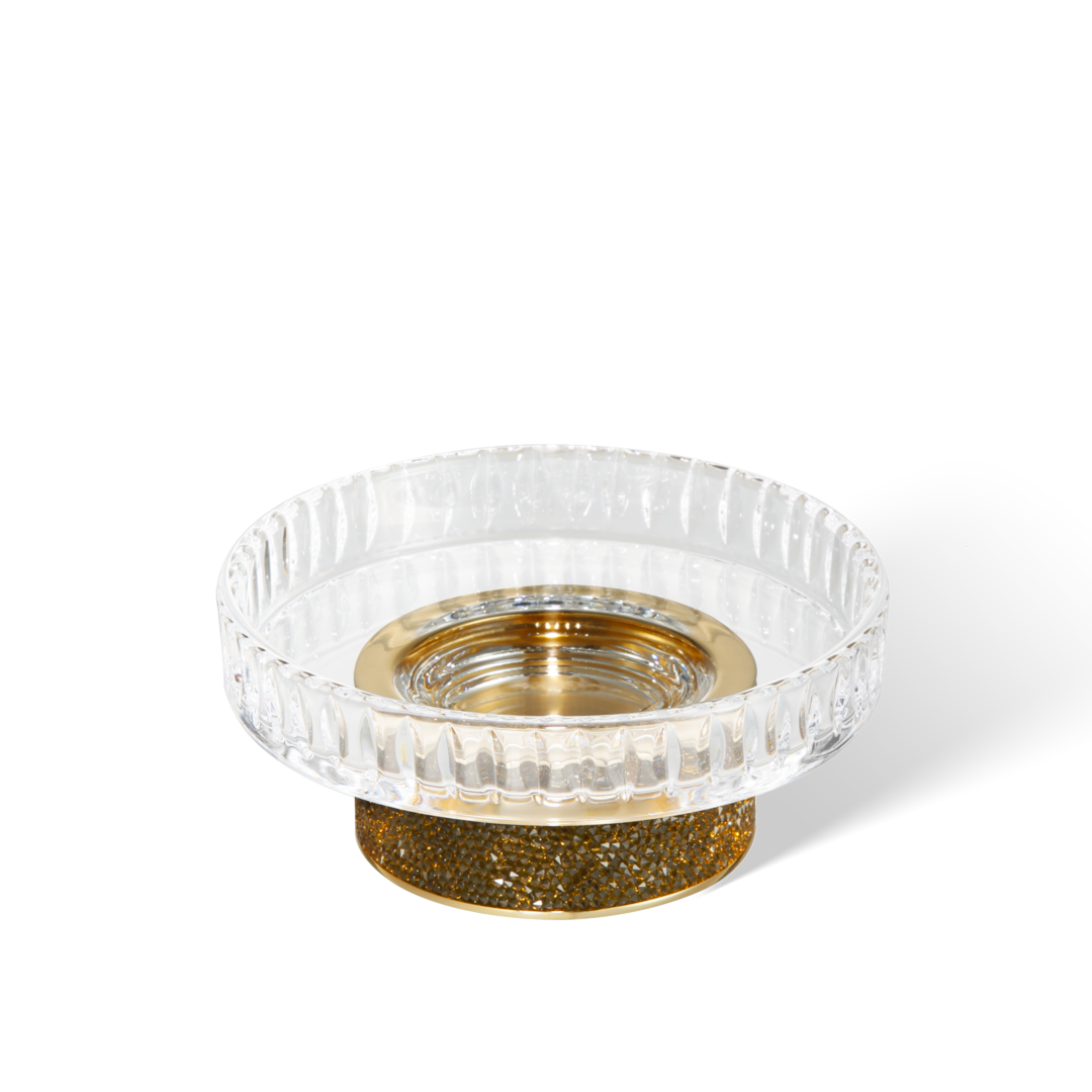 Luxuriöse Seifenschale Rocks STS von Decor Walther in 24-Karat-Gold, mit breitem Swarovski-Kristallband.