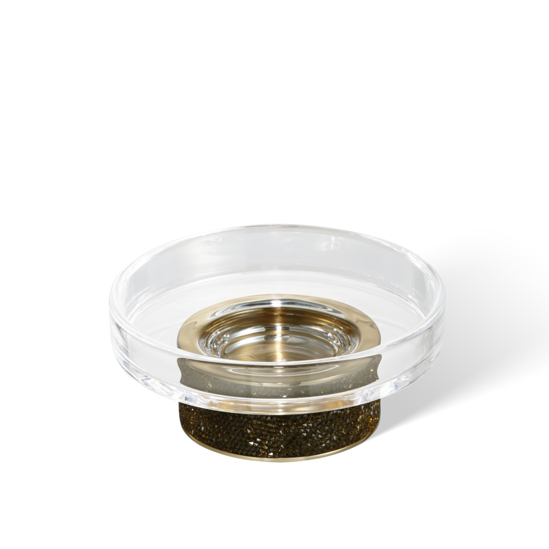 Luxuriöse Seifenschale Rocks STS von Decor Walther in 24-Karat-Gold, mit breitem Swarovski-Kristallband.