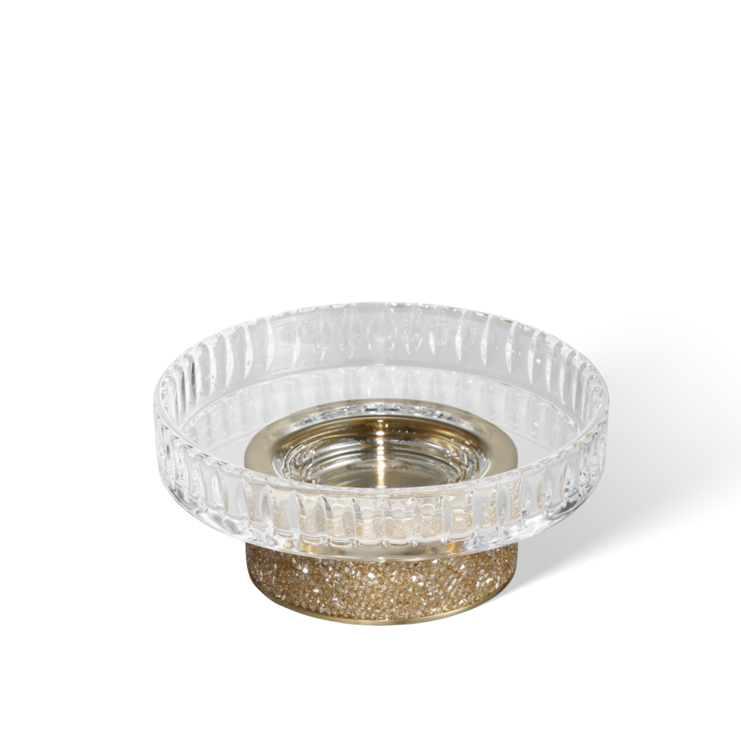 Matte Gold-24-Karat-Seifenschale Rocks STS von Decor Walther, rundes Kristallglas mit funkelndem Swarovski-Besatz.