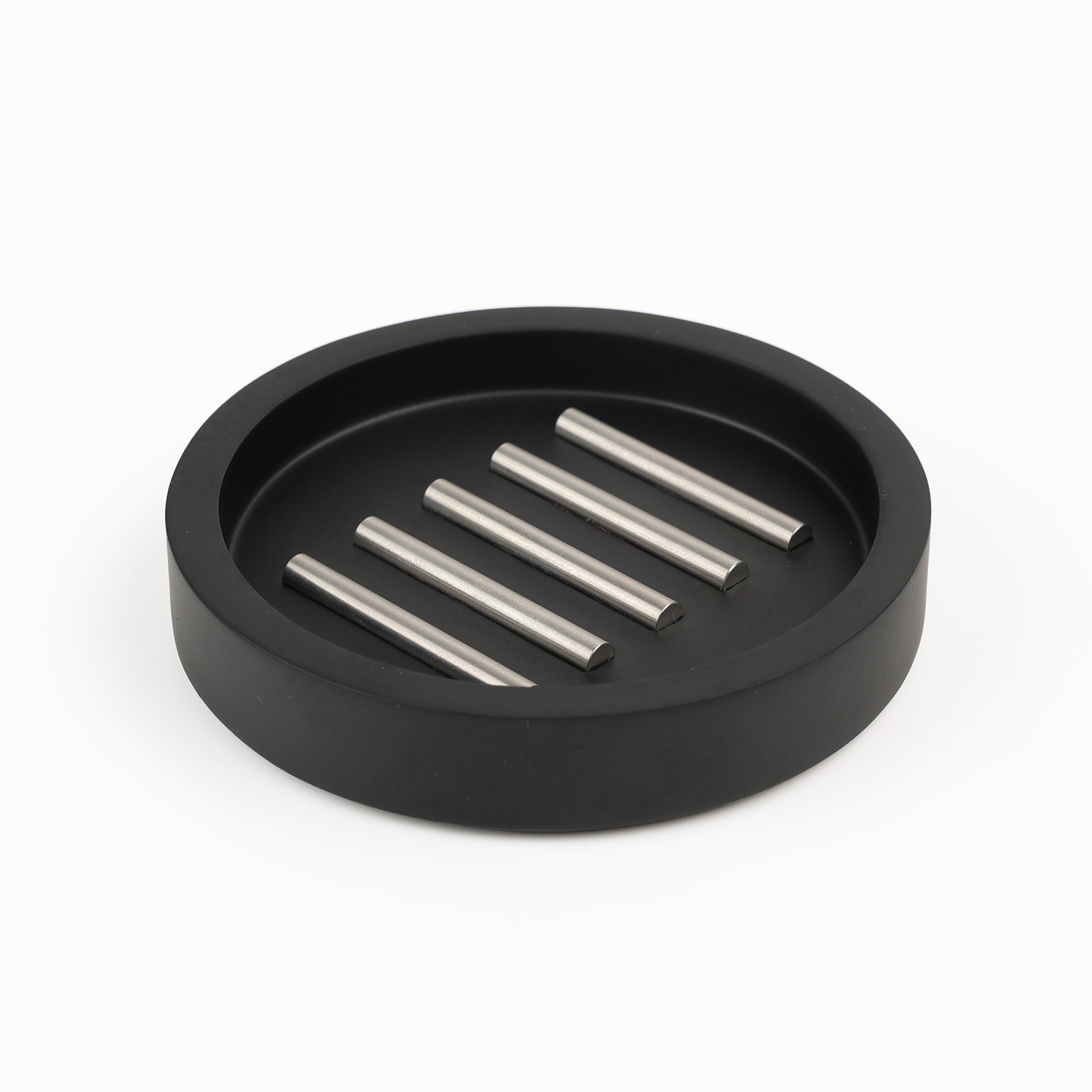 Seifenschale STS in Schwarz matt mit Einsatz in Chrom – edles Badaccessoire aus der Black-Stone-Kollektion von Decor Walther, ideal für modernes Bad – dasfeinebad