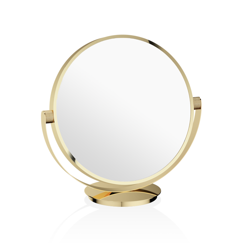 Luxuriöser Kosmetikspiegel VANITY von Decor Walther in glänzendem 24 Karat Gold, großer doppelseitiger Standspiegel mit 36 cm Durchmesser für Schminktisch und Ankleidezimmer.