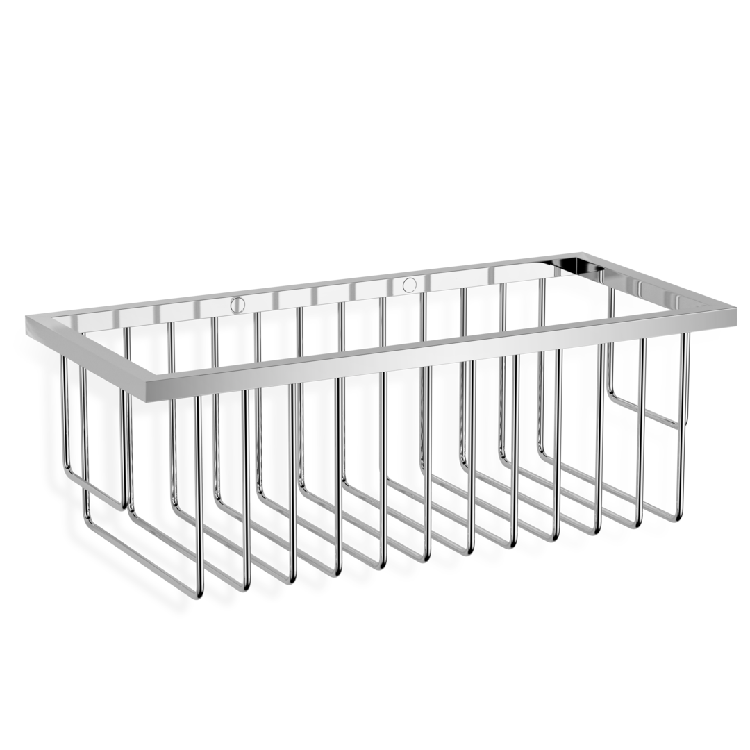 Rechteckiger Decor Walther Duschkorb WAWND1 in glänzendem Chrom mit offener Gitterstruktur zur Wandmontage.