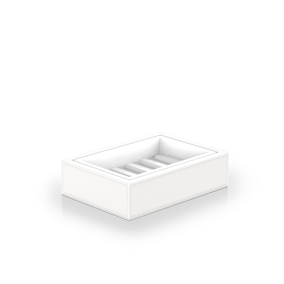 Decor Walther Brownie STS Seifenschale veganes Kunstleder Weiß mit herausnehmbarem Porzellan-Einsatz