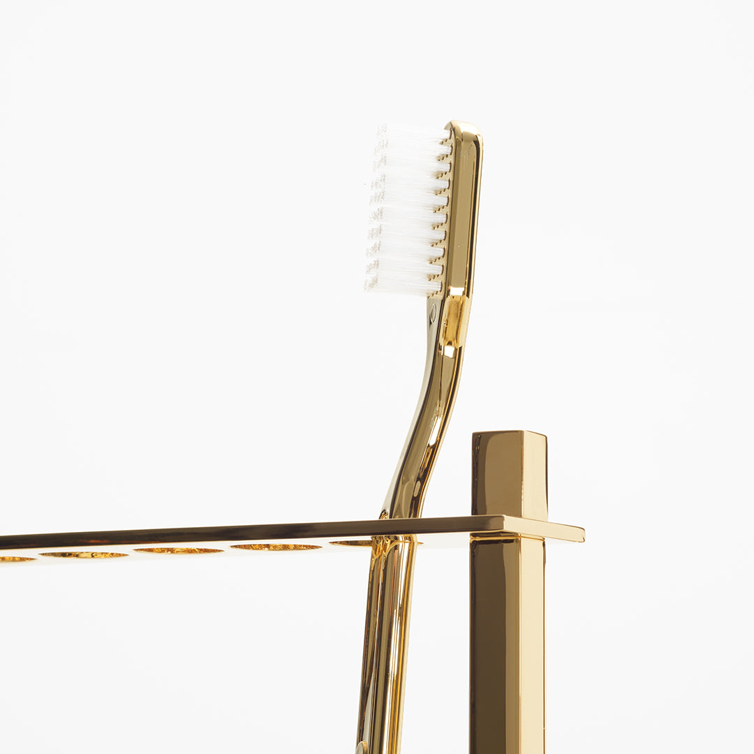 Luxus-Zahnbürste Gold Decor Walther edle Zahnbürste veredeltes Gold-Finish weiche Nylonborsten sanfte gründliche Zahnreinigung Zahnpflege Mundhygiene stilvolles Badezimmer-Accessoire