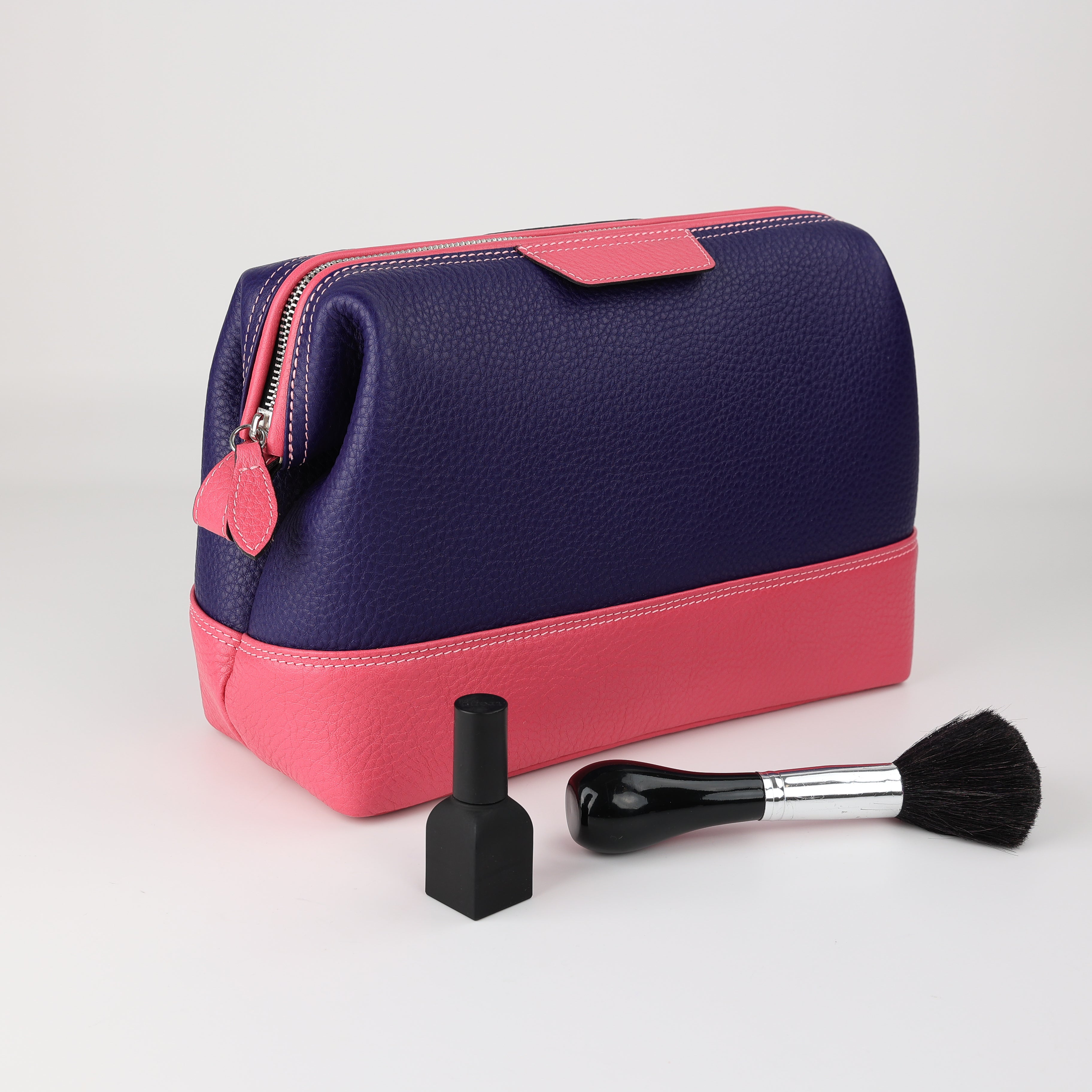F. Hammann Kulturtasche mit Bügel - XL hoch - violett/pink