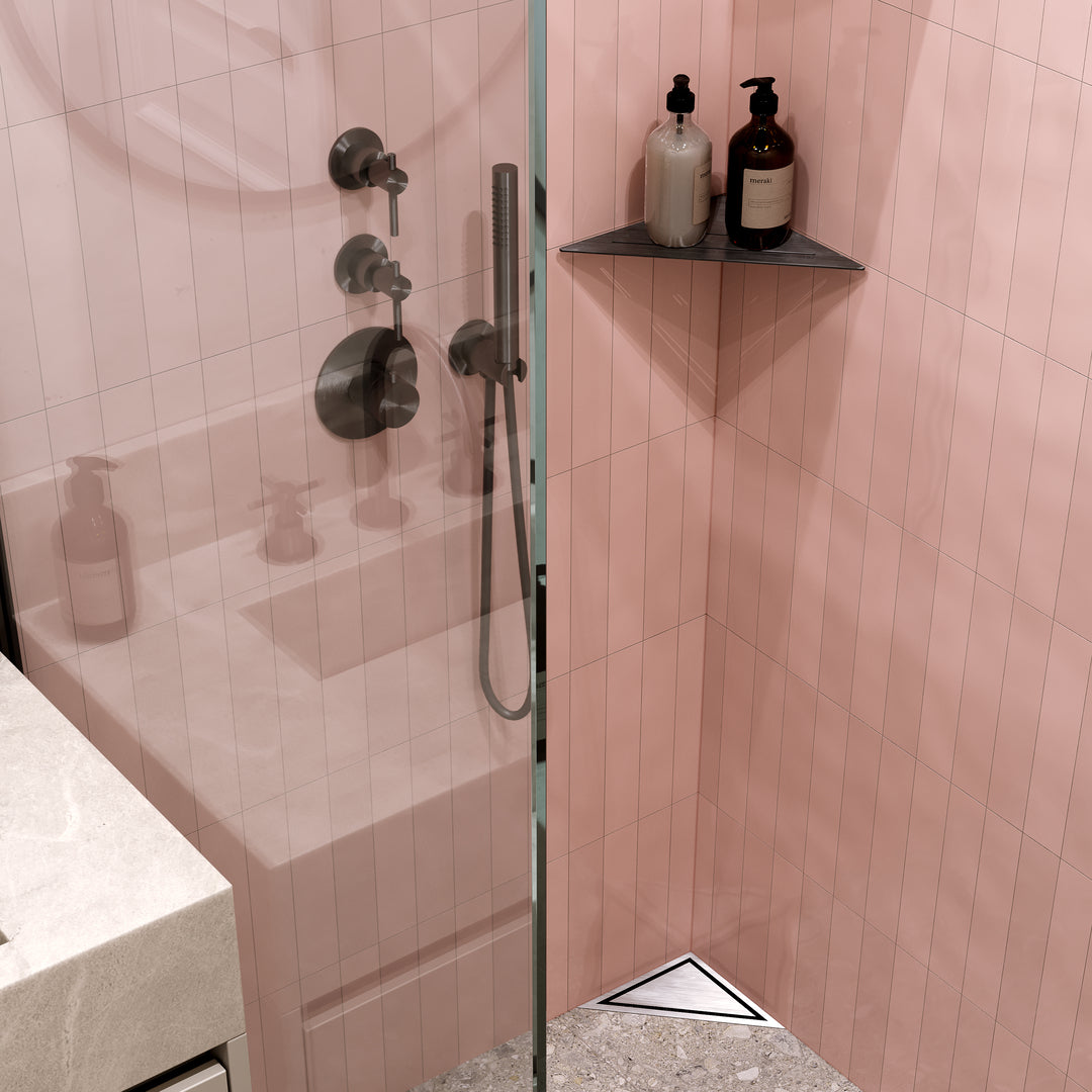 Unidrain Reframe corner shower shelf - brushed black