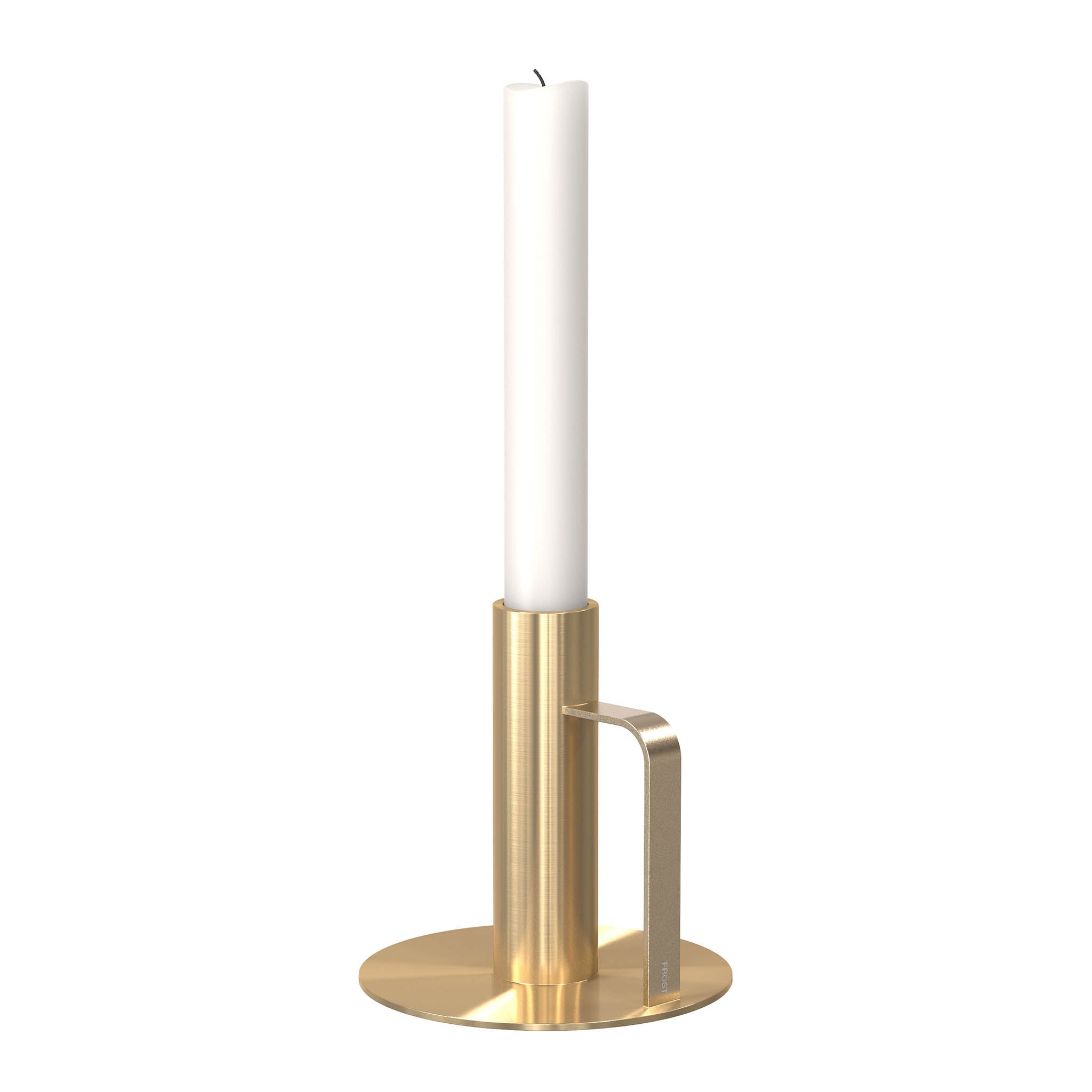 Edler Kerzenhalter in gebürstetem Gold – stilvolles Wohnaccessoire im skandinavischen Design.
