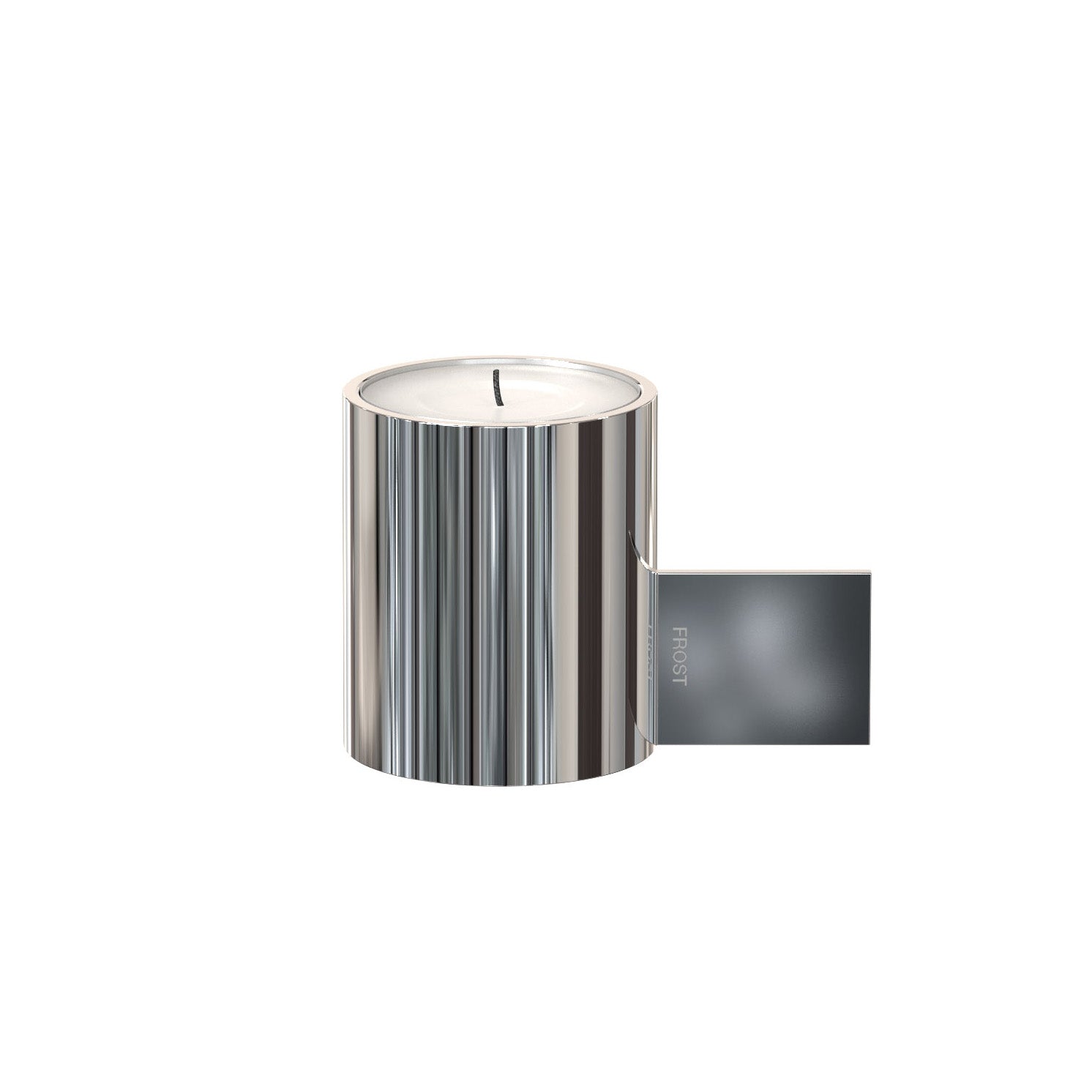 Eleganter Teelichthalter aus poliertem Edelstahl – minimalistisches Wohnaccessoire im skandinavischen Design.