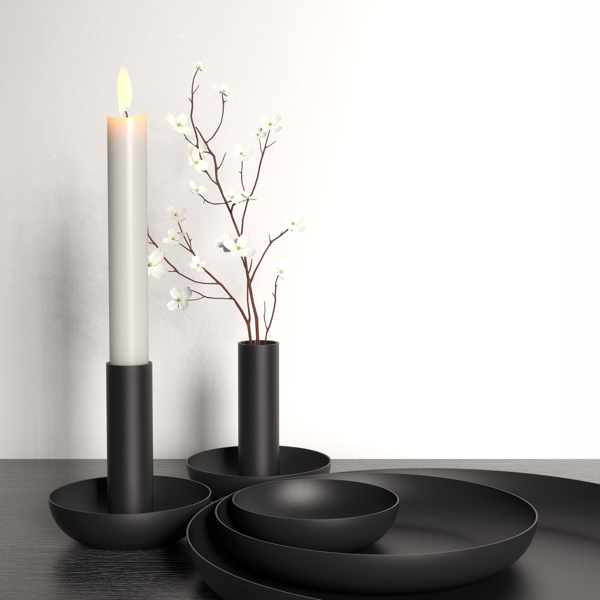 Moderner Kerzenhalter in Schwarz matt – minimalistisches Accessoire für Esstisch oder Wohnzimmer.
