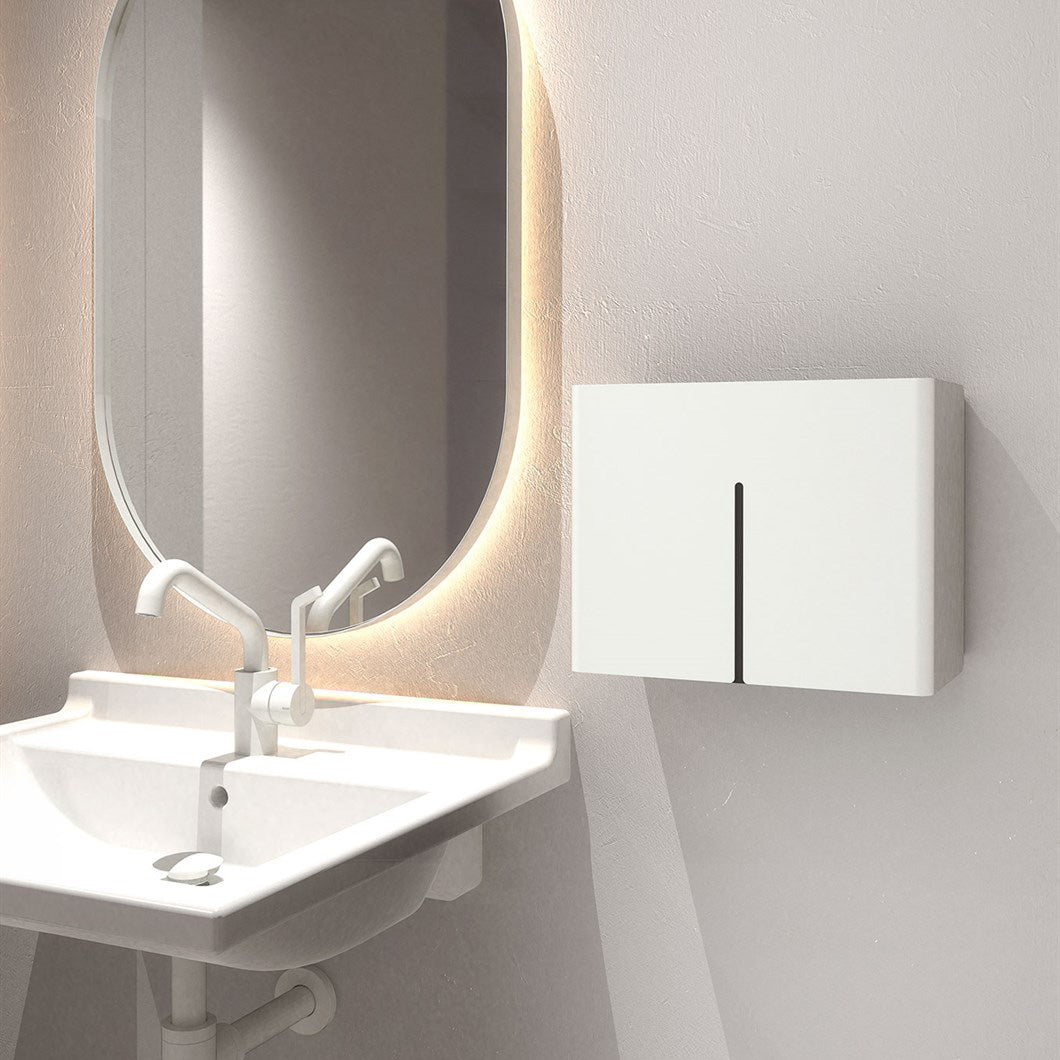 Automatischer Handtrockner zur Wandmontage in mattem Weiß von Frost Denmark, elektrischer Händeföhn für moderne Gästetoiletten und öffentliche WC-Anlagen