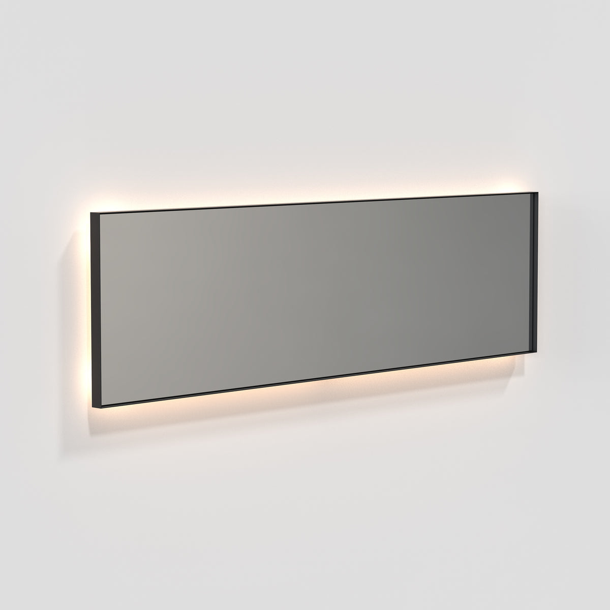 Frost Denmark UNU LED Wandspiegel 140 x 40 cm in Schwarz matt mit indirekter Hintergrundbeleuchtung in 2700 K und schmalem Aluminiumrahmen