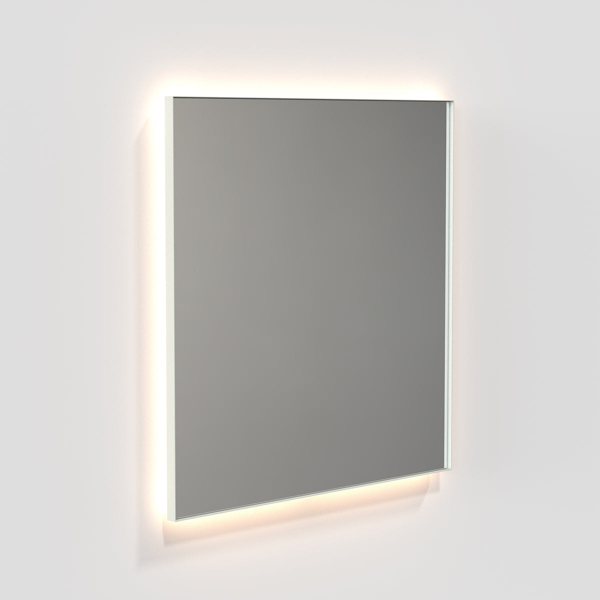Frost Denmark UNU Spiegel mit Beleuchtung 100 x 100 cm in Weiß matt mit indirektem warmweißem LED Licht und schmalem Aluminiumrahmen