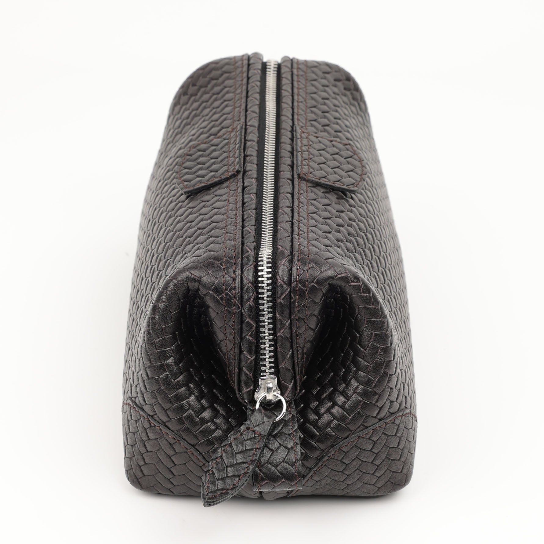 Trousse de toilette Souricière Plate (M) - tressé brun foncé