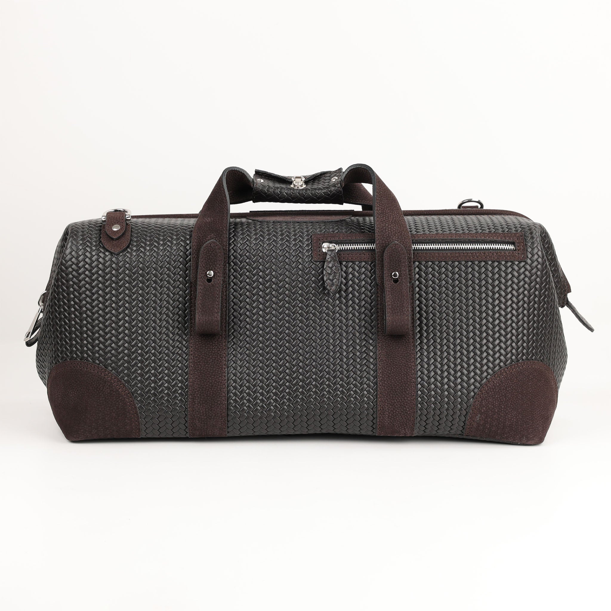 Handgefertigter F. Hammann Weekender Flecht Dunkelbraun – hochwertige Ledertasche mit robustem Reißverschluss, elegantem Flechtmuster und langlebiger Verarbeitung.