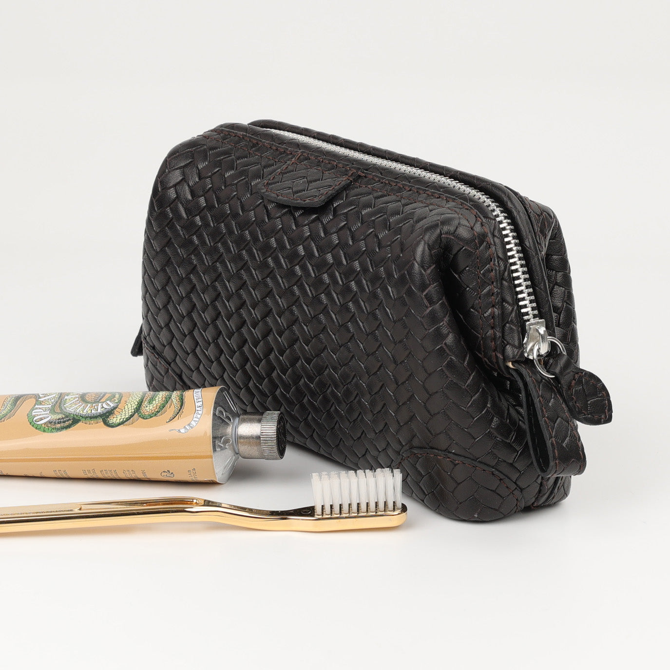 Trousse de maquillage Souricière (S) - tressé brun foncé