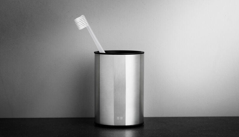 Unidrain Reframe toothbrush cup - brushed stainless steel