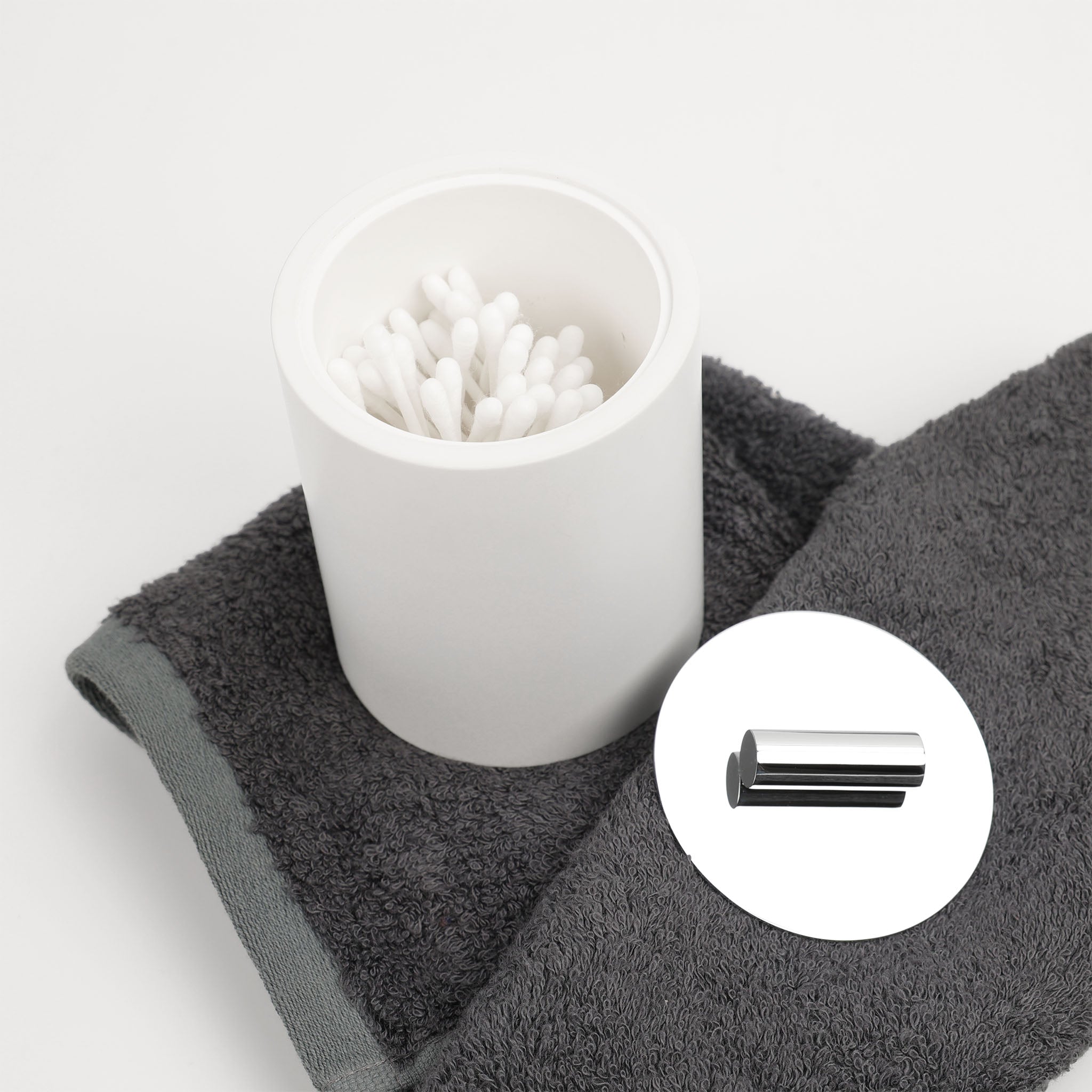 Minimalistische Bad-Dose in Weiß matt – Decor Walther Stone Serie, Modell DMD S, perfekt zur stilvollen Aufbewahrung von Wattestäbchen oder Schmuck – dasfeinebad