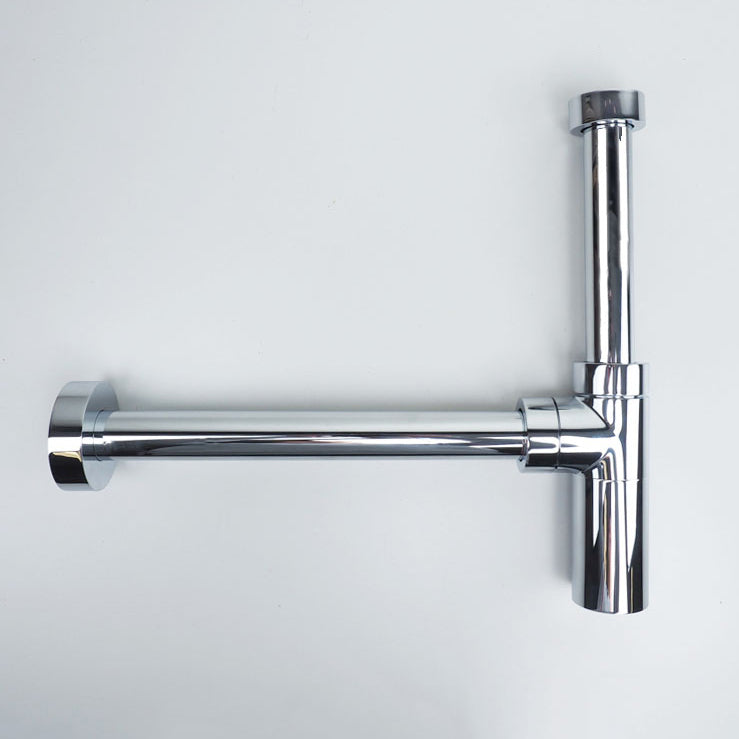 Zylindrischer Flaschensiphon in Chrom – eleganter Geruchsverschluss für Waschbecken und Waschtische.