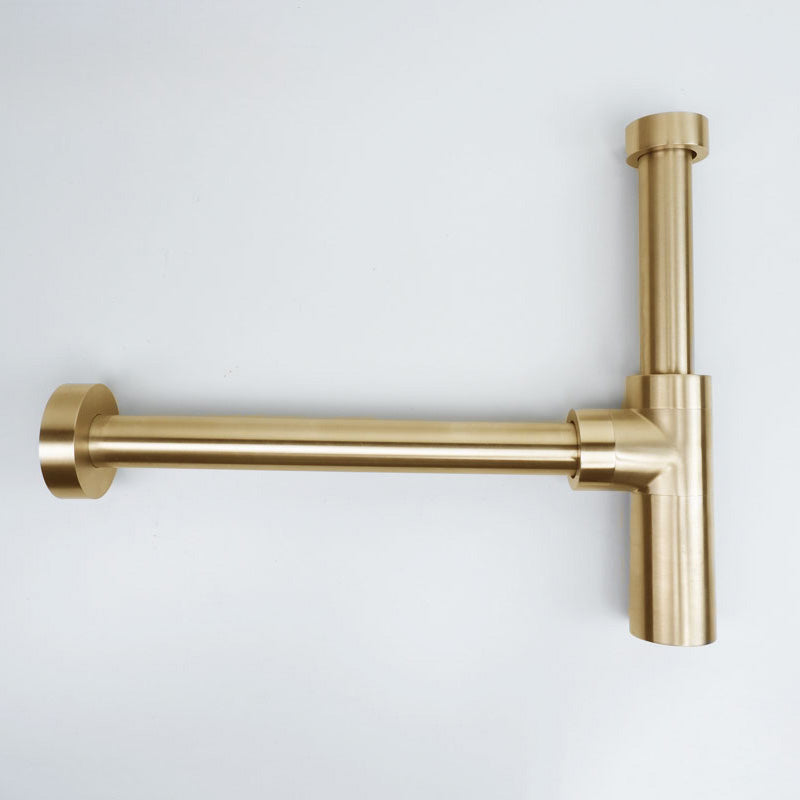 Luxuriöser Flaschensiphon in gebürstetem Gold – eleganter Geruchsverschluss für exklusive Badkonzepte.