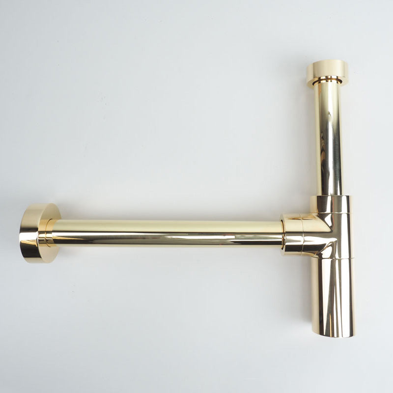 Edler Flaschensiphon aus Messing natur – hochwertiger Geruchsverschluss mit natürlicher Patinaentwicklung.