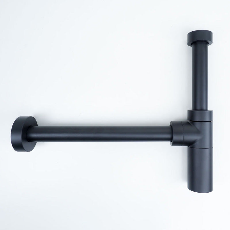 Moderner Flaschensiphon in Schwarz matt – stilvoller Geruchsverschluss für designorientierte Waschtische.