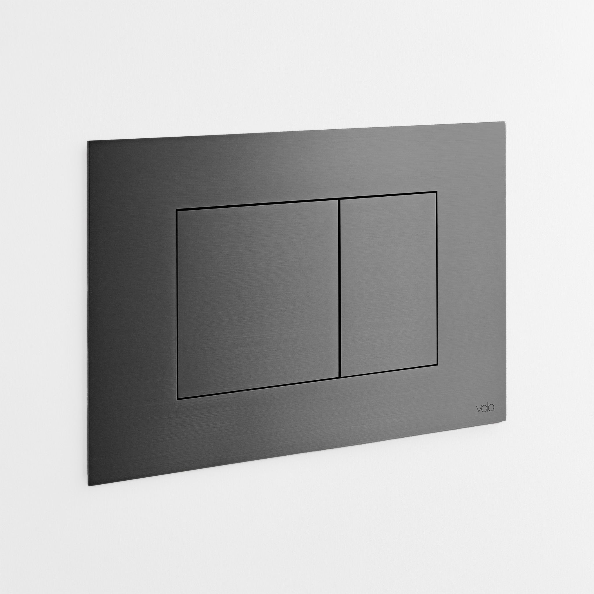 Exklusive WC-Drückerplatte A85 in Schwarz gebürstet – elegante PVD-Oberfläche mit edler Haptik und klarer geometrischer Form.