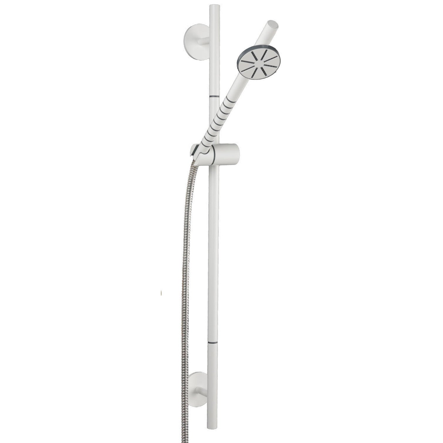 Vola Brauseset T65 in Weiß matt – stilvolles Duschset mit Rundkopfhandbrause und Brausestange in puristisch skandinavischem Design.