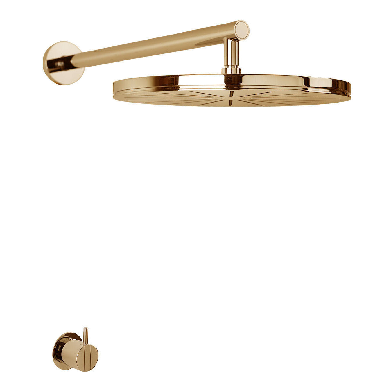 Vola Duschset 2261 in Messing Natur – puristisches Duschsystem mit unbehandelter Oberfläche und natürlicher Patinaentwicklung.