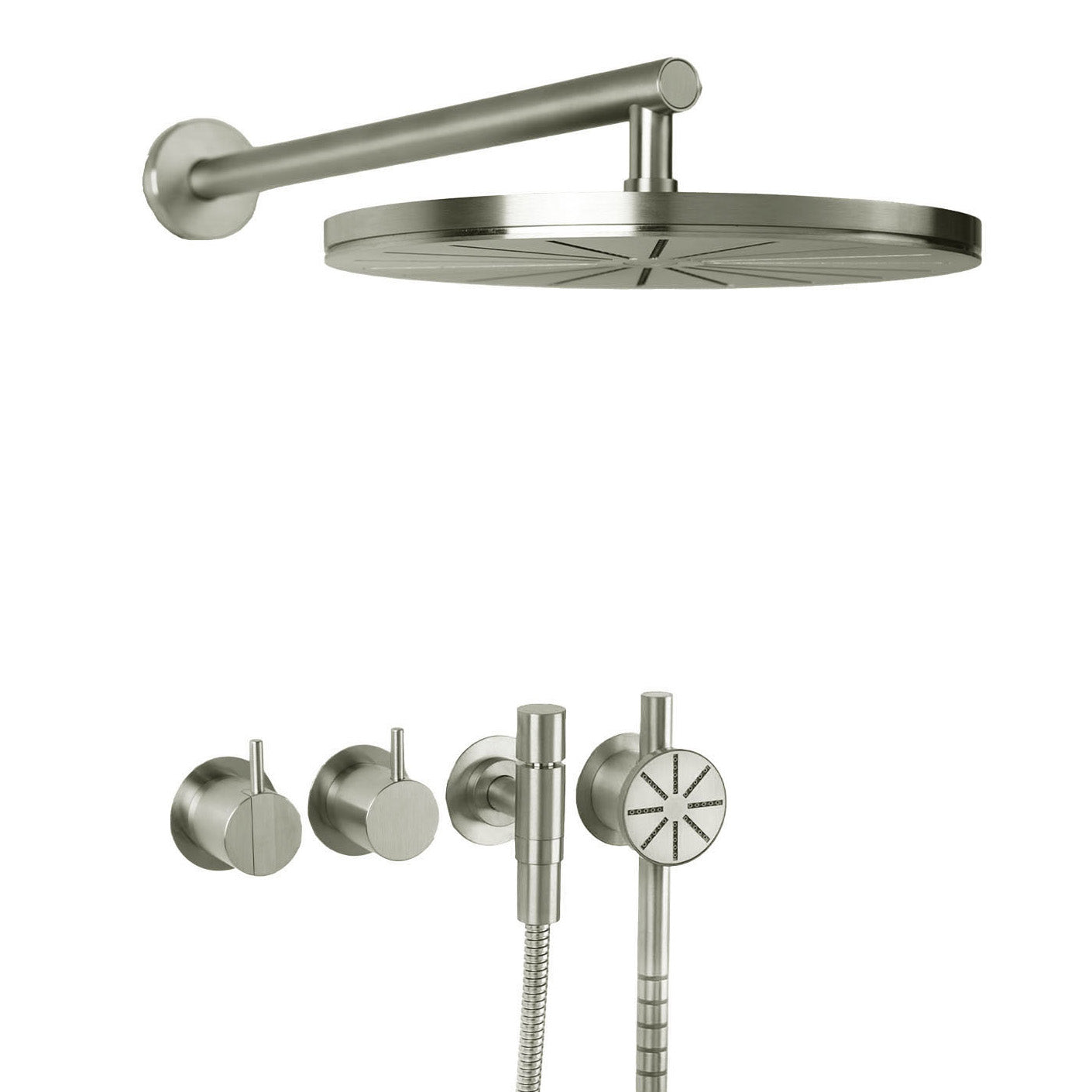 Vola Duschset 2471S-061 in Edelstahl gebürstet – langlebiges Duschsystem mit seidenmatter Oberfläche und präziser Handfertigung aus Dänemark.