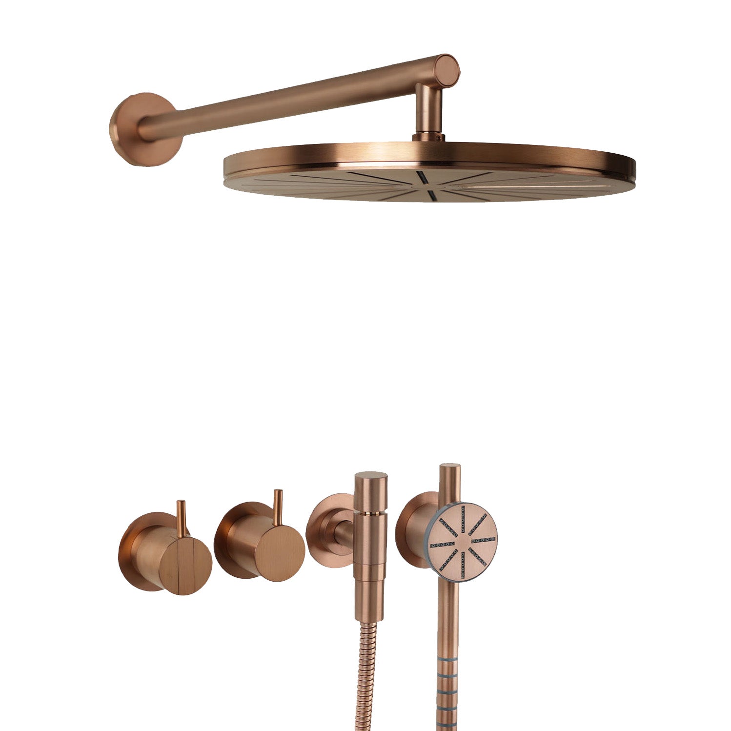 Vola Duschset 2471S-061 in Kupfer gebürstet – hochwertiges Duschsystem mit warmem, metallischem Ton und feiner PVD-Oberfläche.