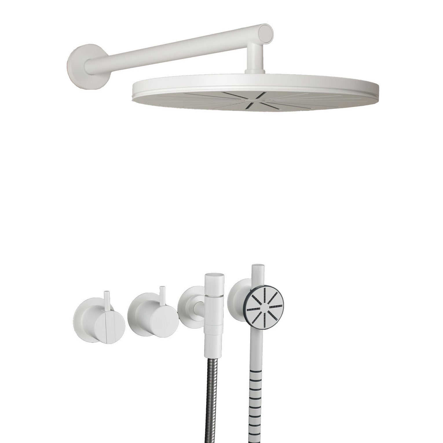 Vola Duschset 2471S-061 in Weiß matt – elegantes Duschsystem mit klarer Formensprache, ideal für skandinavisch helle Badkonzepte.