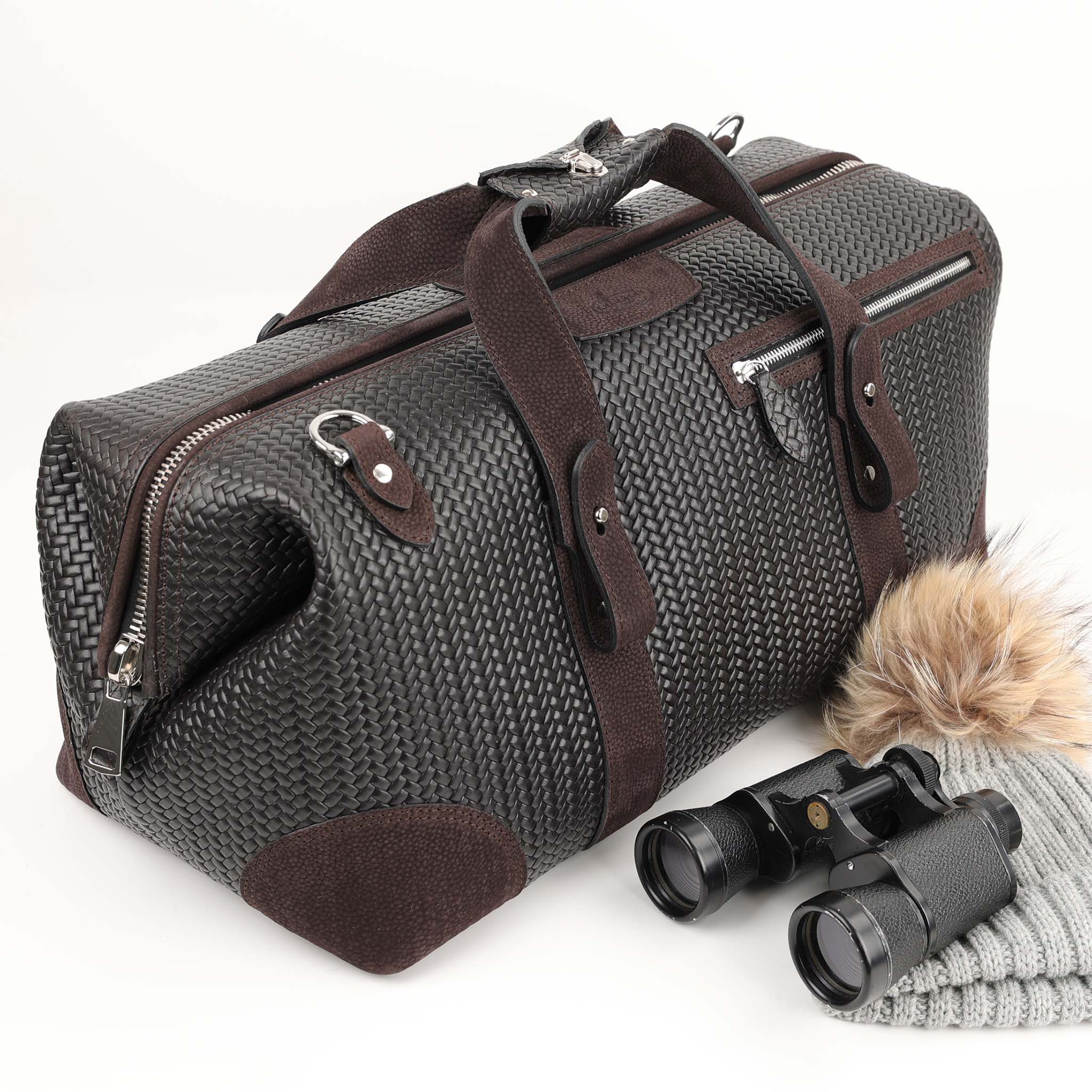 Großzügiger Weekender Flecht Dunkelbraun – exklusive F. Hammann Tasche aus italienischem Kalbsleder mit zeitlosem Design und langlebiger Qualität für Business & Freizeit.